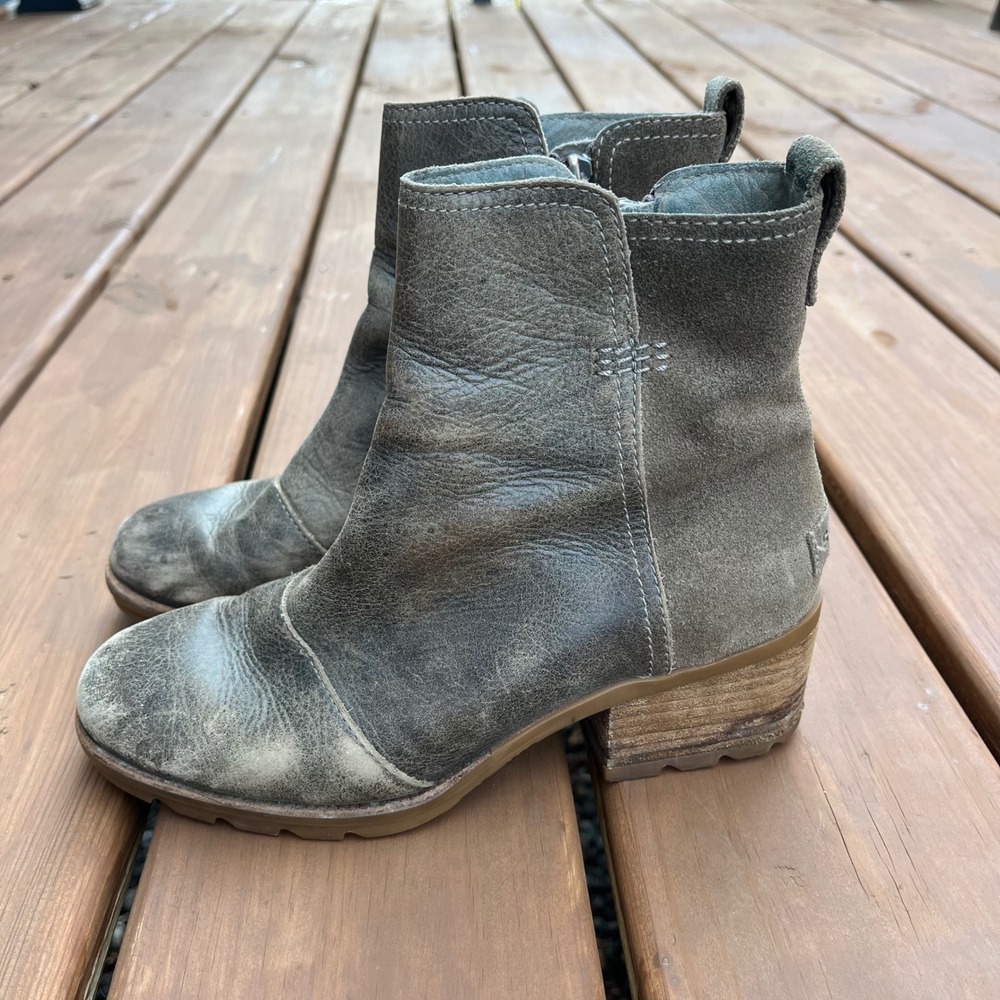 Sorel‎ Boots Block Heel Distressed Brown Leather Cate Bootie Womens 7